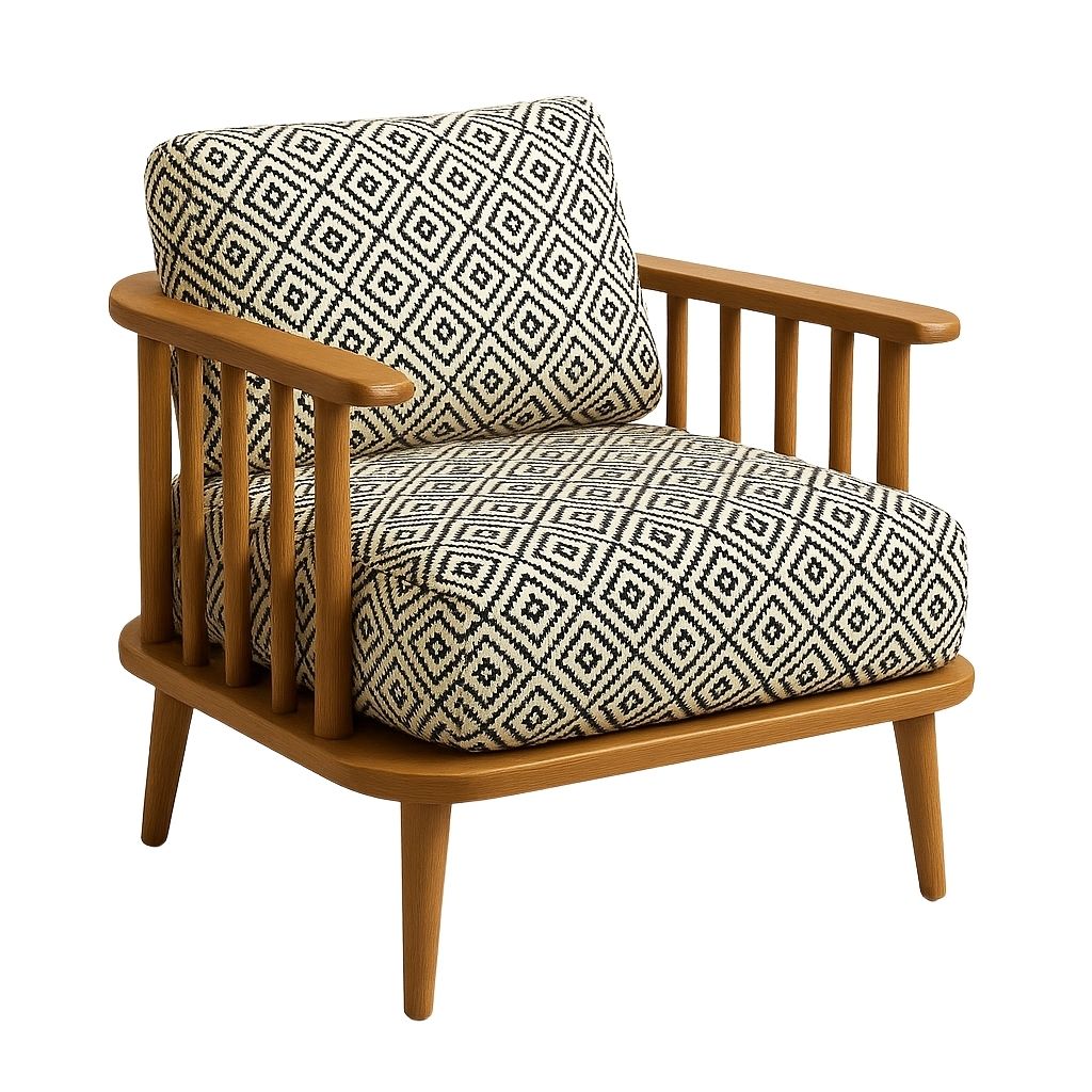 Scandinavian Lounge Armchair With Geometric Pattern and Beech Wood ...