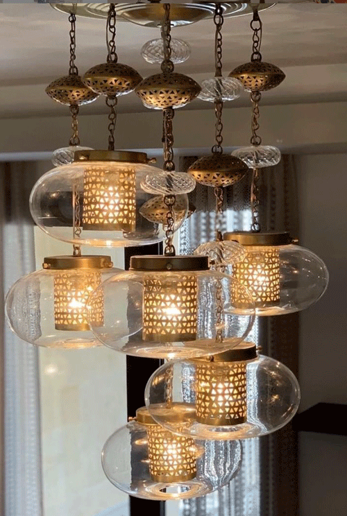 Glass and Copper Chandelier 1