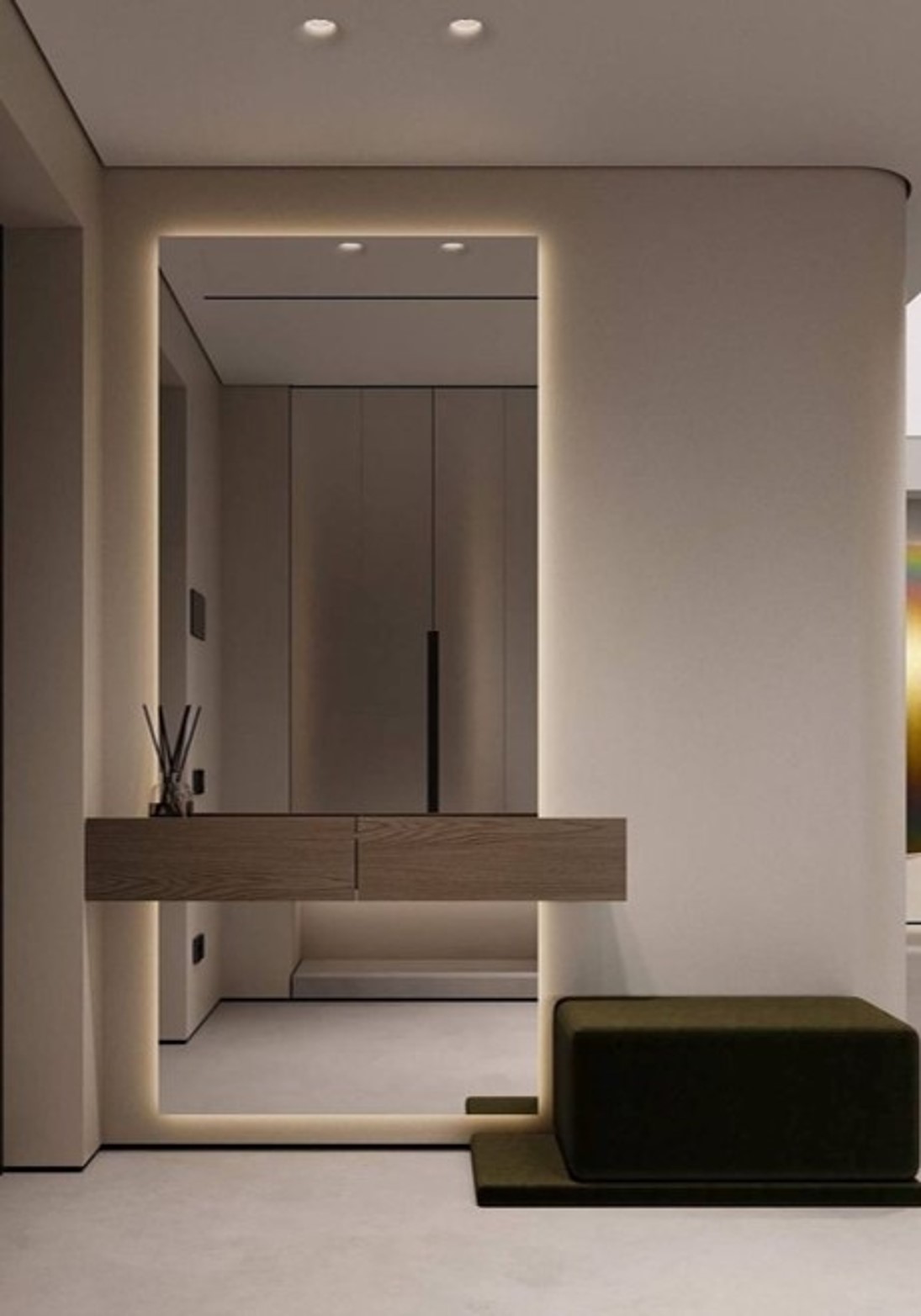 Mirror with drawer + Led Light and Pouf 0