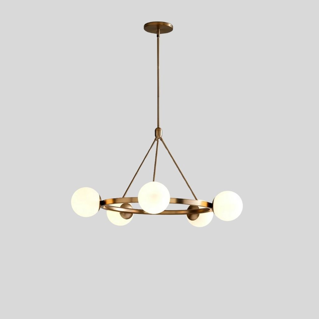 Modern 5-Light Ring Ceiling Lamp in Gold Steel with Opal Glass - YL744 0