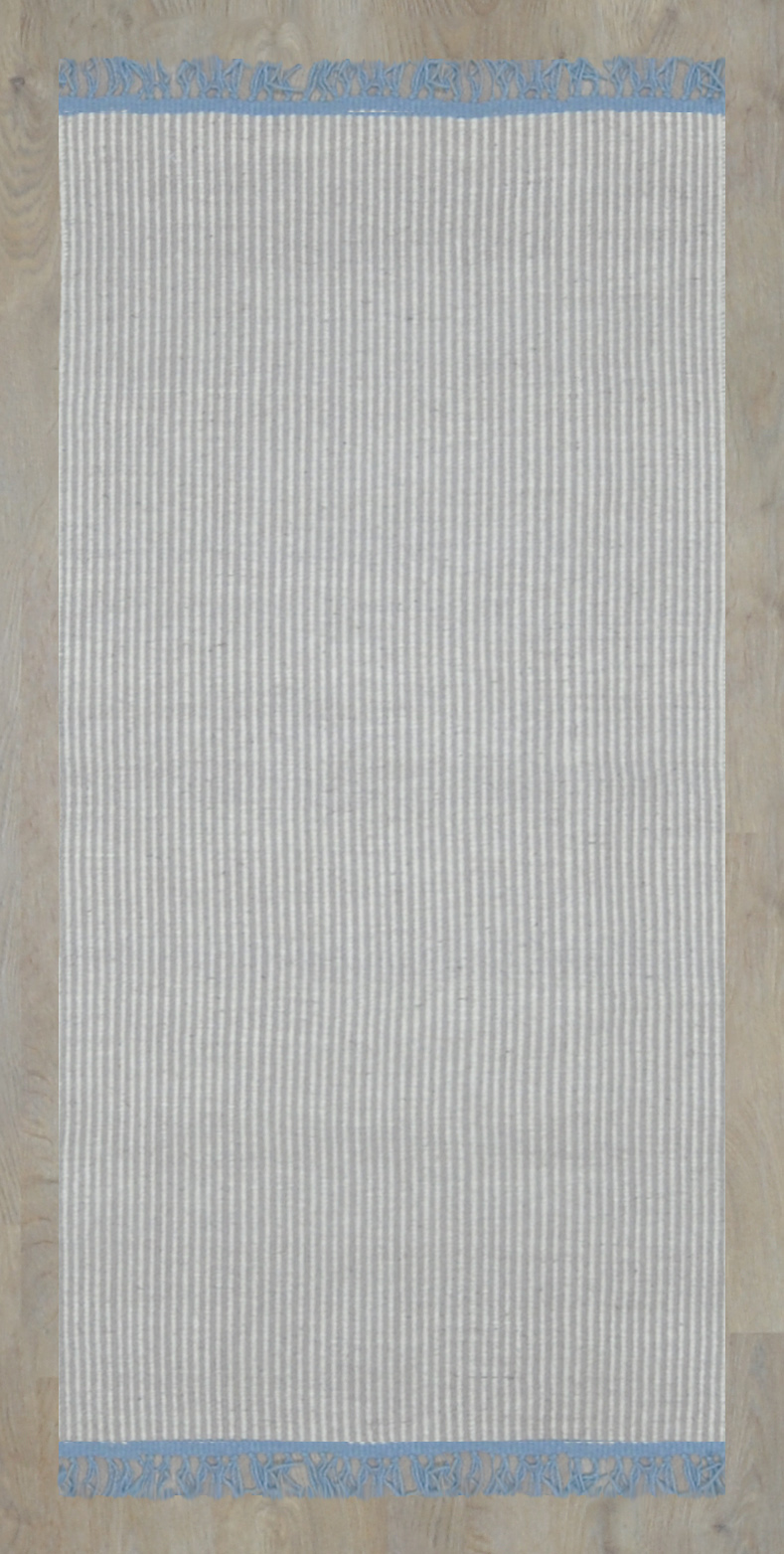 Blue Tassel Handwoven Natural Wool Rug – 100% Wool With Minimalist Design 0