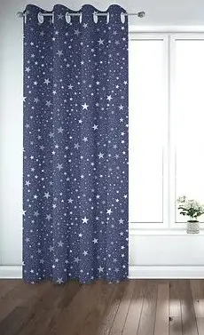 Cartela Navy Blue Curtain With Printed White Stars (PR1233c-12k) - 1 Panel 0