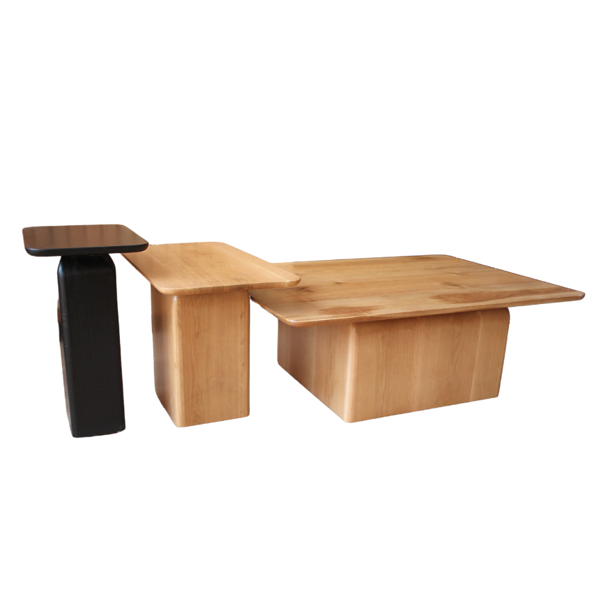 Coffee Set of 3 Stackable Beech Wood Tables 0