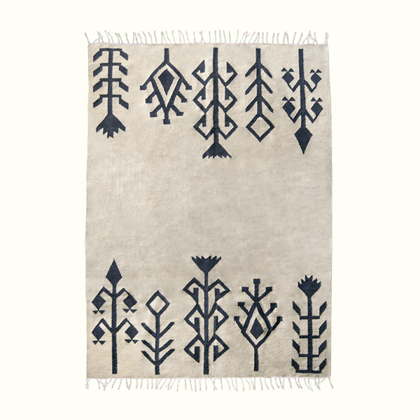 Eden Handwoven Wool Rug – Black Botanical Motif on Cotton Base 0