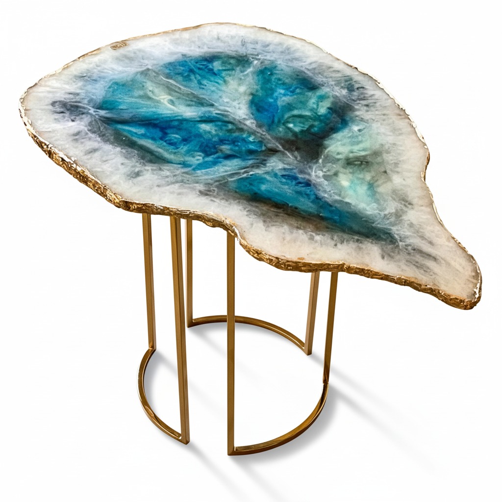 Turquoise & White Agate Side Table 0