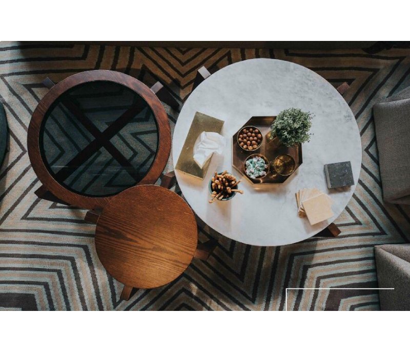 Circle Coffee Table Set of 3- Marble & Oak Wood 0