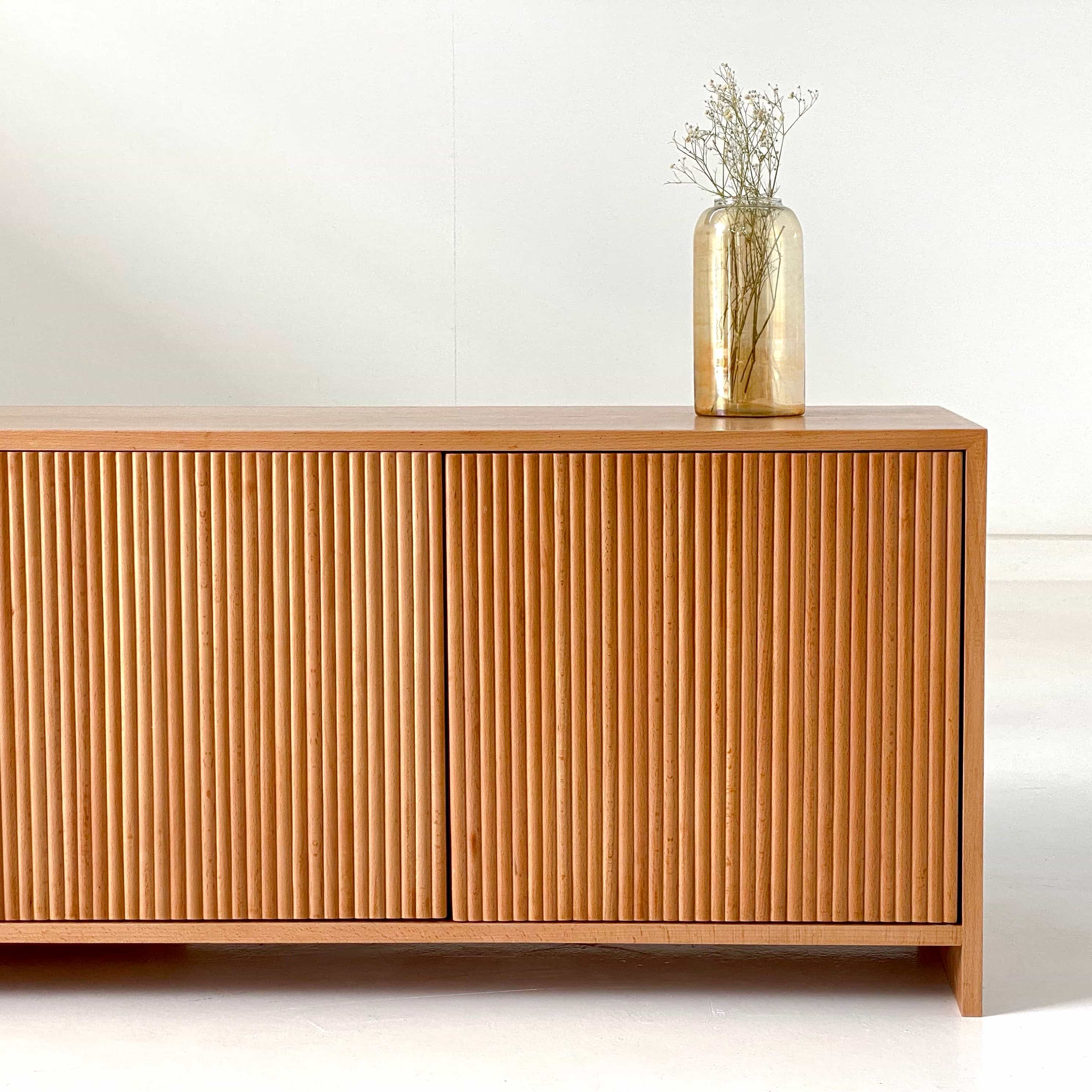 Fluted Beech Wood and Natural Oak Veneer TV Unit 4