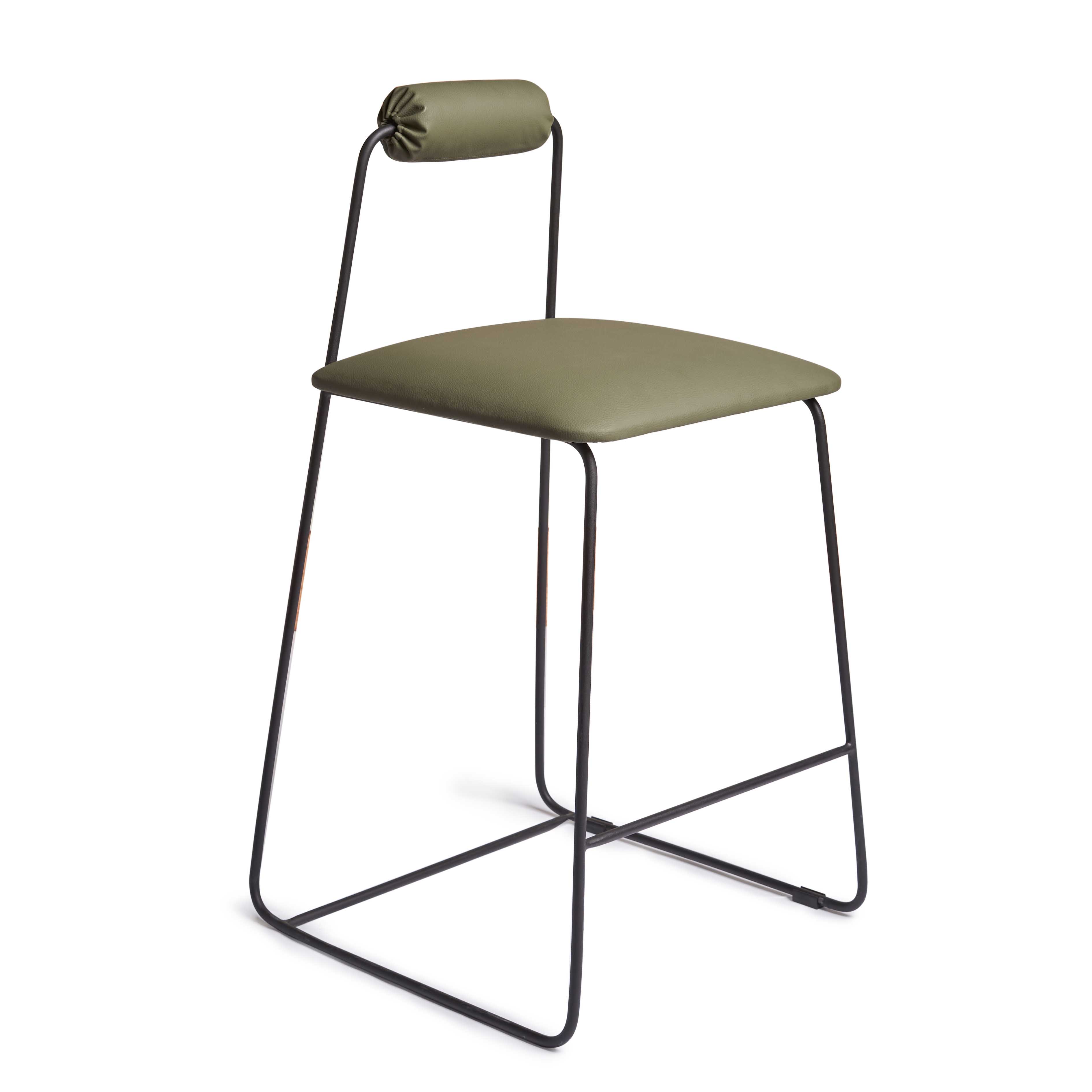 Skeleton Black Metal Bar Stool With Upholstered Seat 1