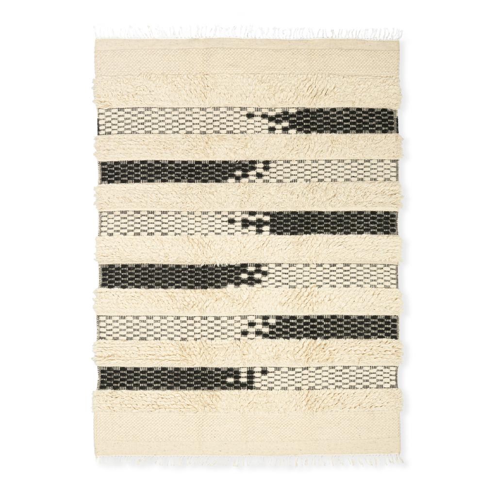 Domestic Handwoven Black & Cream Striped Rug – Timeless Design 0