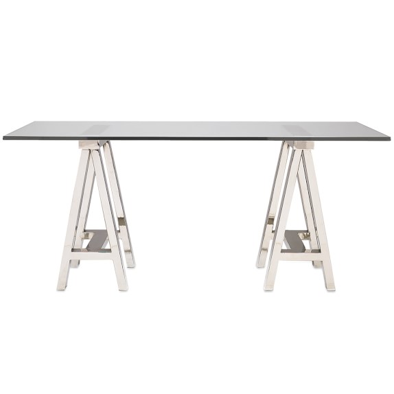 Glass Top and Metal Cross Legs Desk 0