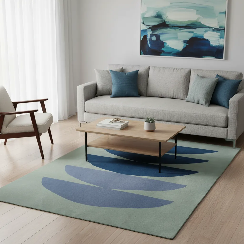 Handwoven Cotton Rug – Abstract Semi-Circle Blue Pattern 1