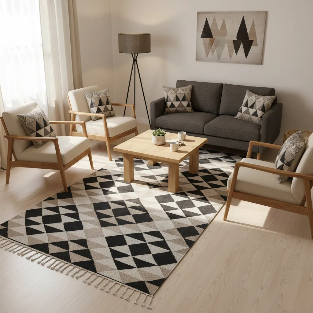 Dunes Handwoven Wool Rug – Geometric Diamond Pattern 1