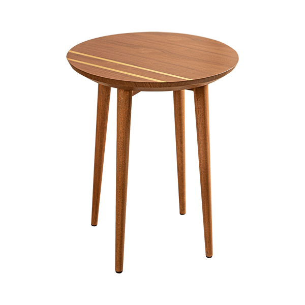 Striped Side Table - Walnut Veneer - Brass Paint - Round 0