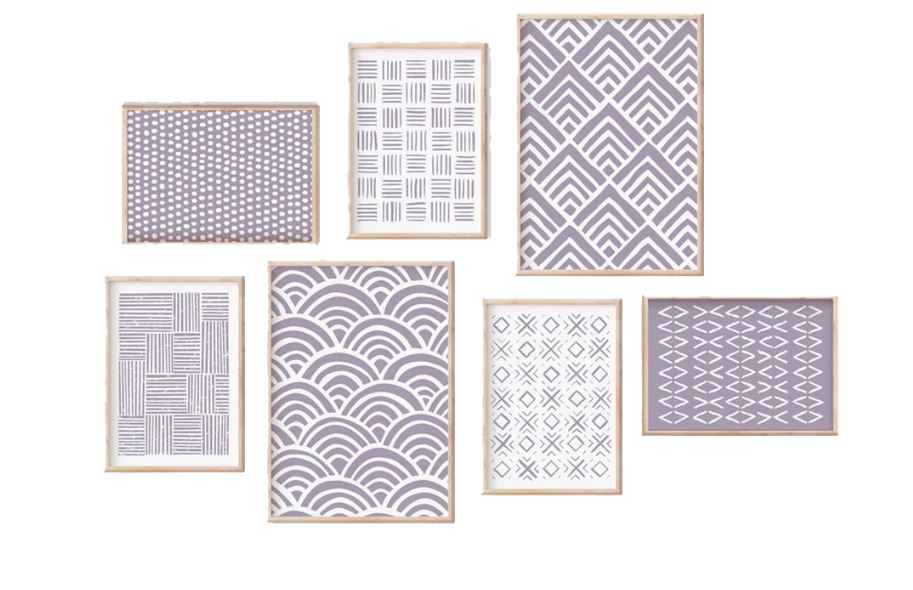 Gallery Wall Set of Purple Pattern Prints 0