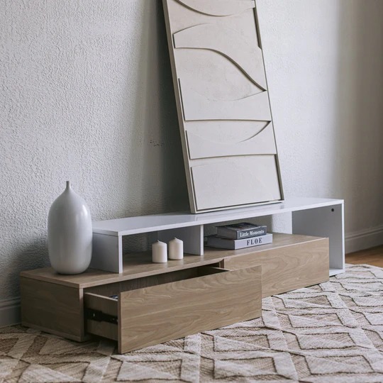 Alto Multi-Tier TV Unit – Modern Wooden Base With White Shelving and Drawer Storage 0