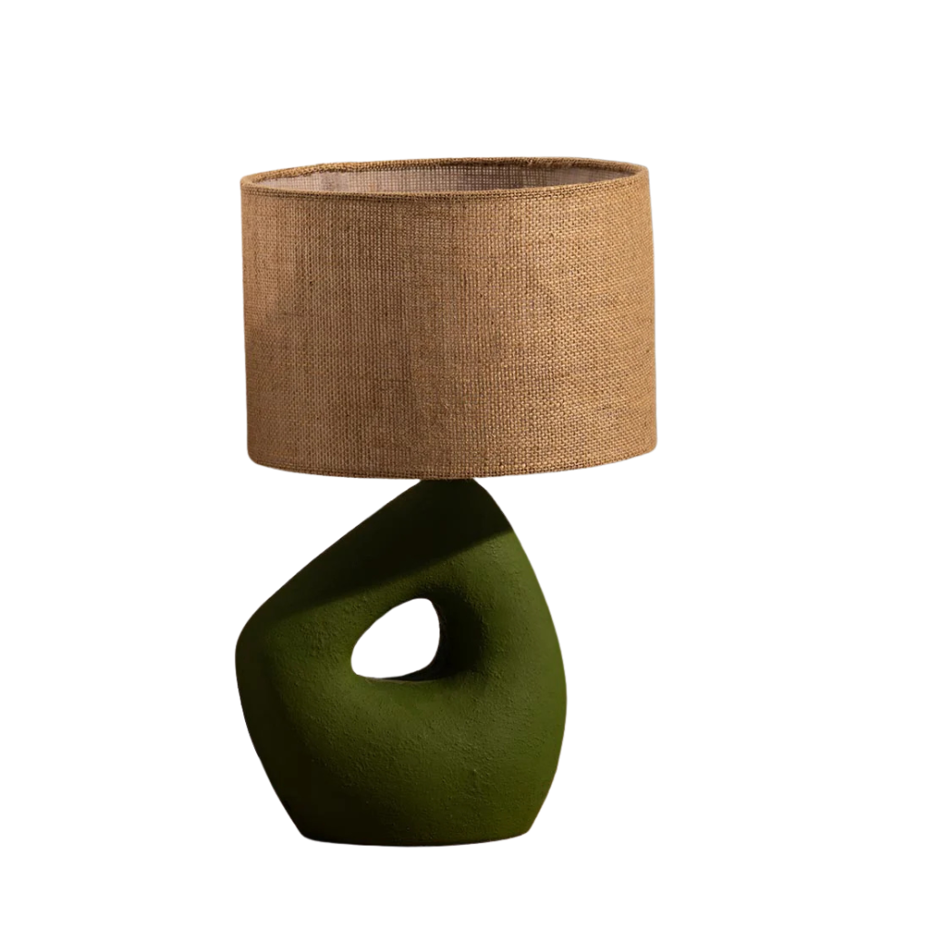 Rock Table Lamp with Hessian Chapeau
