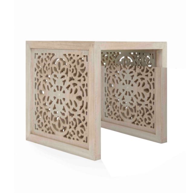Cutout Side Table With Ethnic Carvings - Square Design 60 cm 0