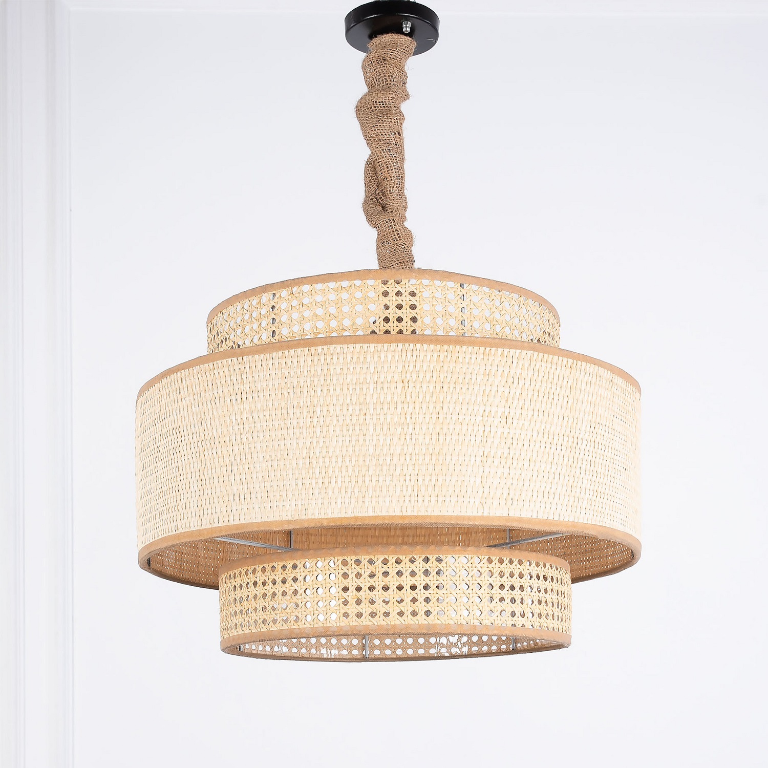 Cane & wicker chandelier - Beige 0
