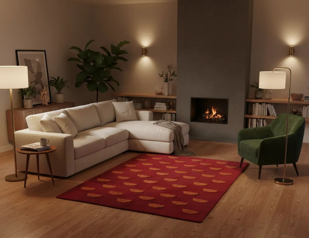 Handwoven Demi Luna Maroon Cotton Rug – Sunburst Pattern 1