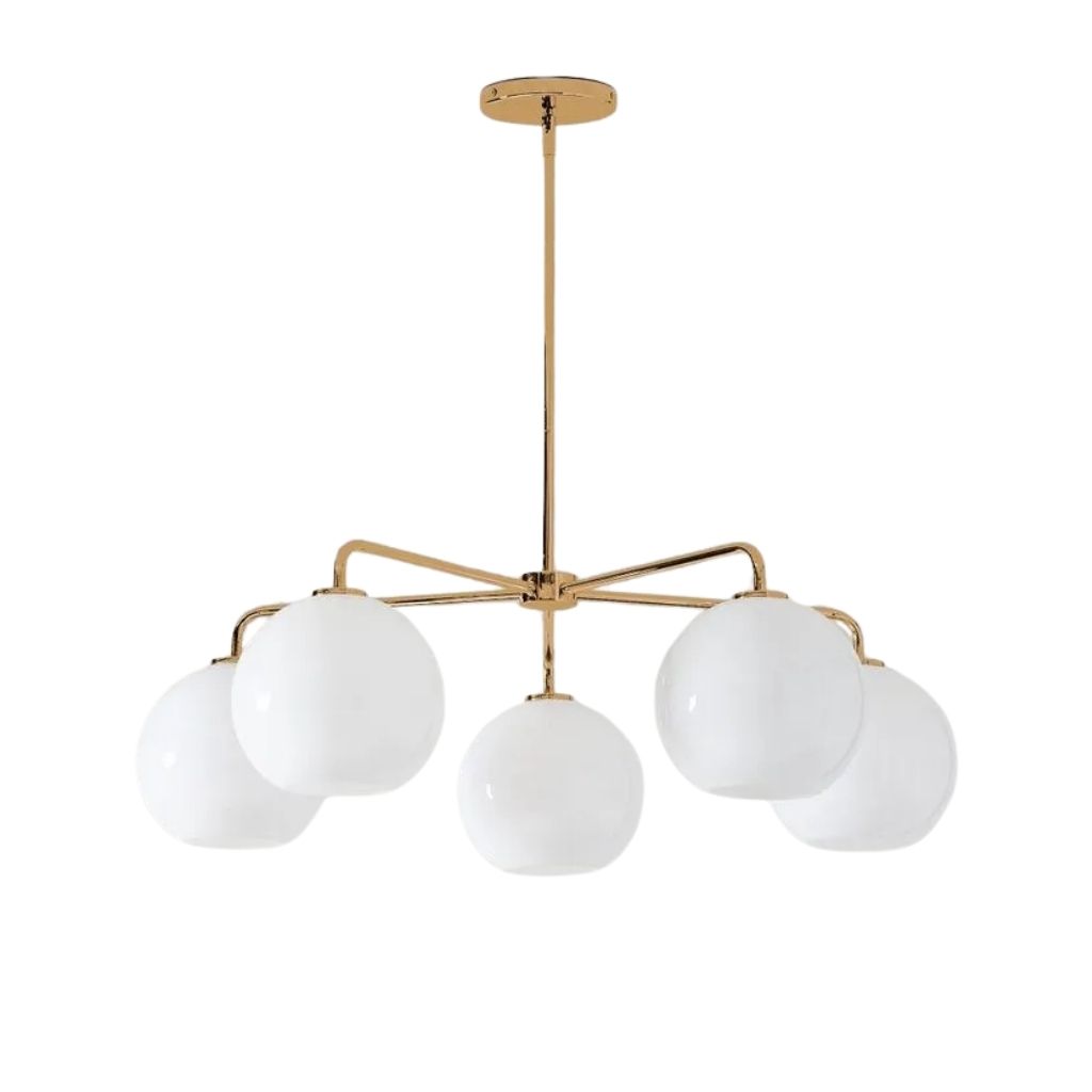 Modern Steel Ceiling Lamp With 5 Opal Globes Gold - YL729 0