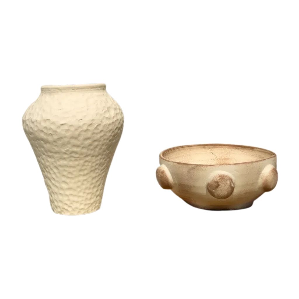Ancient Egypt Pottery Set - Sculptural Vase & Decorative Bowl 0