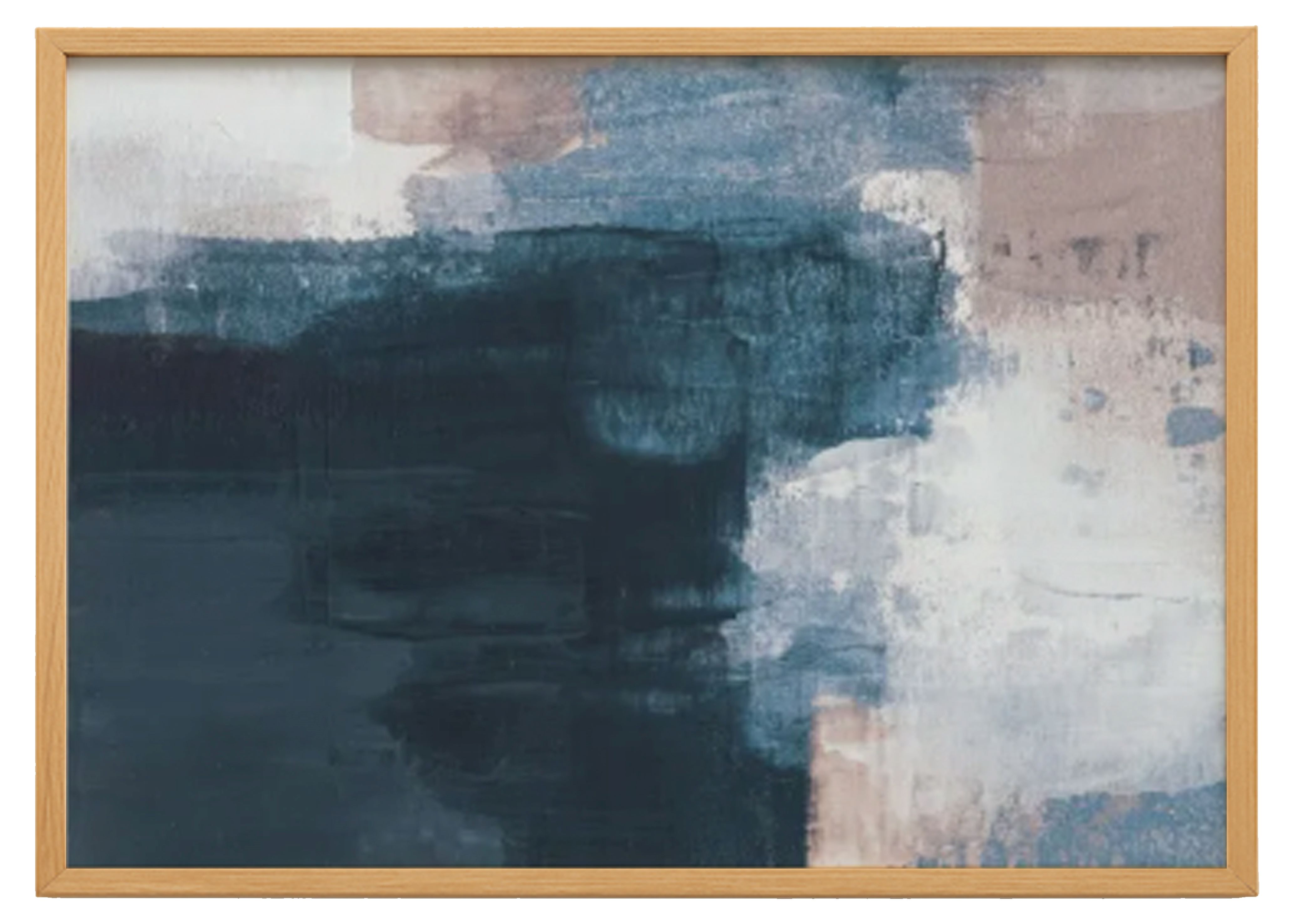 Abstract Printed Artwork Blue and Pink With a Wooden Frame 0