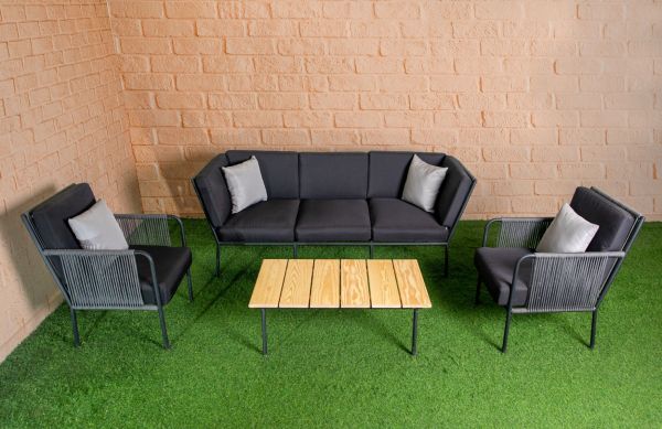 Outdoor Metal Set with Mahogany Table - 4 Pieces 0