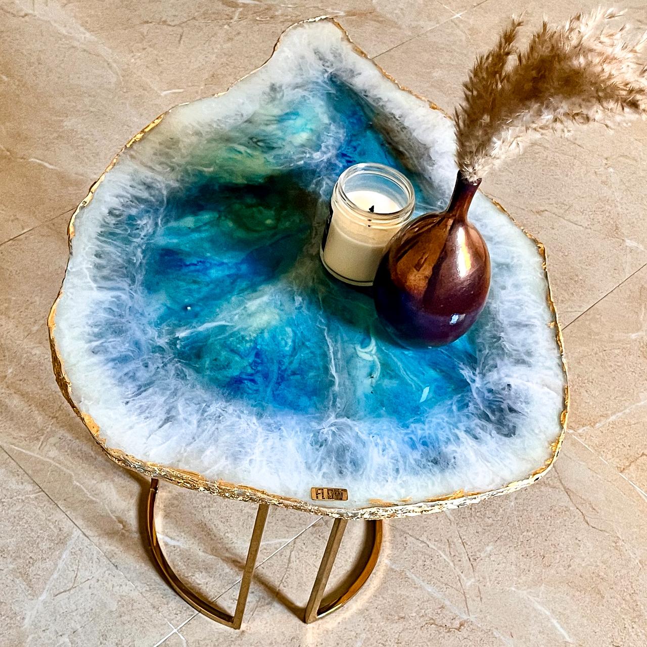 Turquoise & White Agate Side Table 1