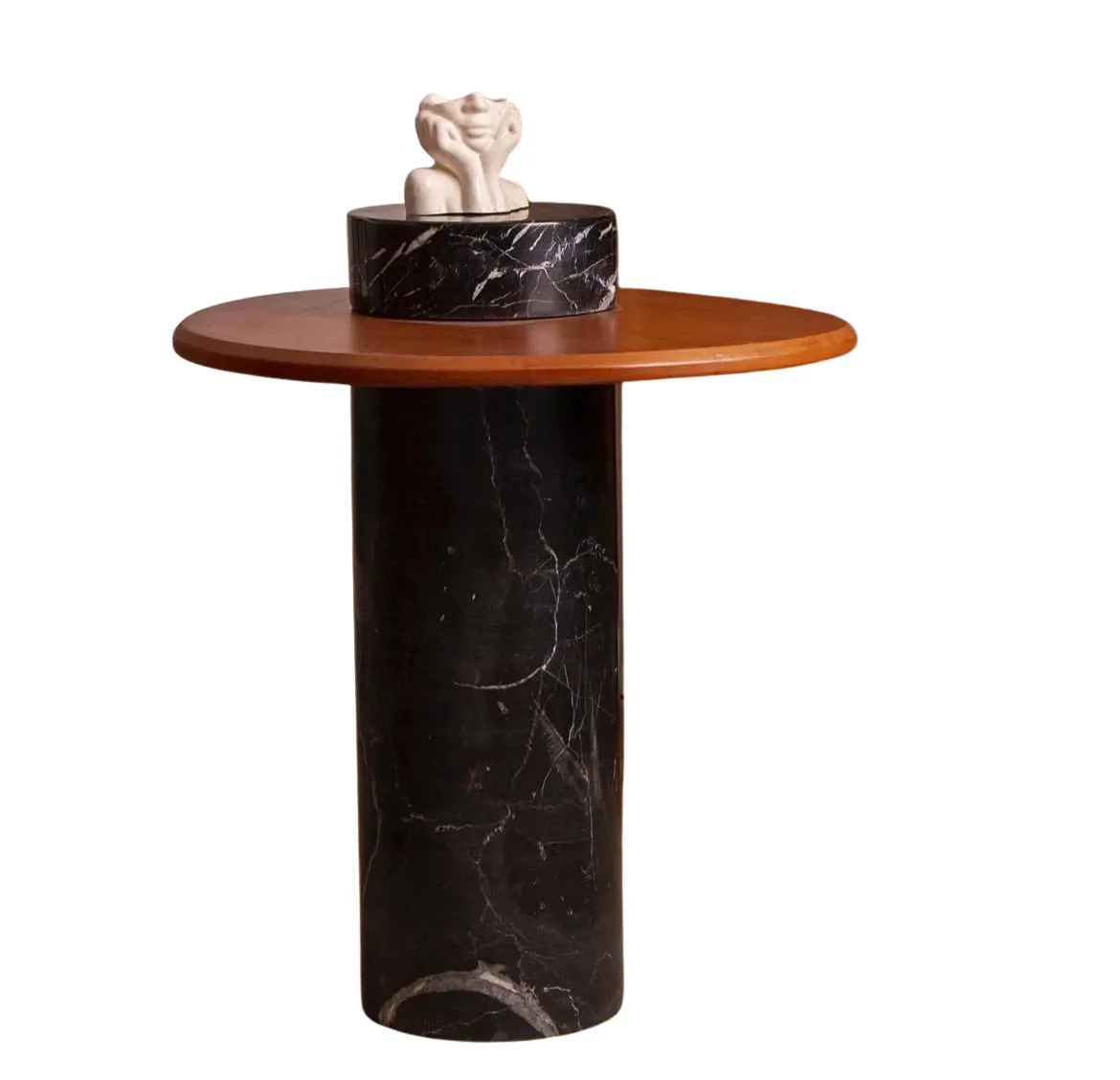 Marble Block Side Table - Natural Beech Wood - Round Top 0