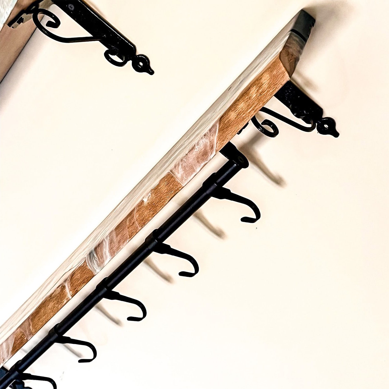 Epoxy on Beech Wood Coffee Corner Shelf Set of Two With Mug Hooks 2