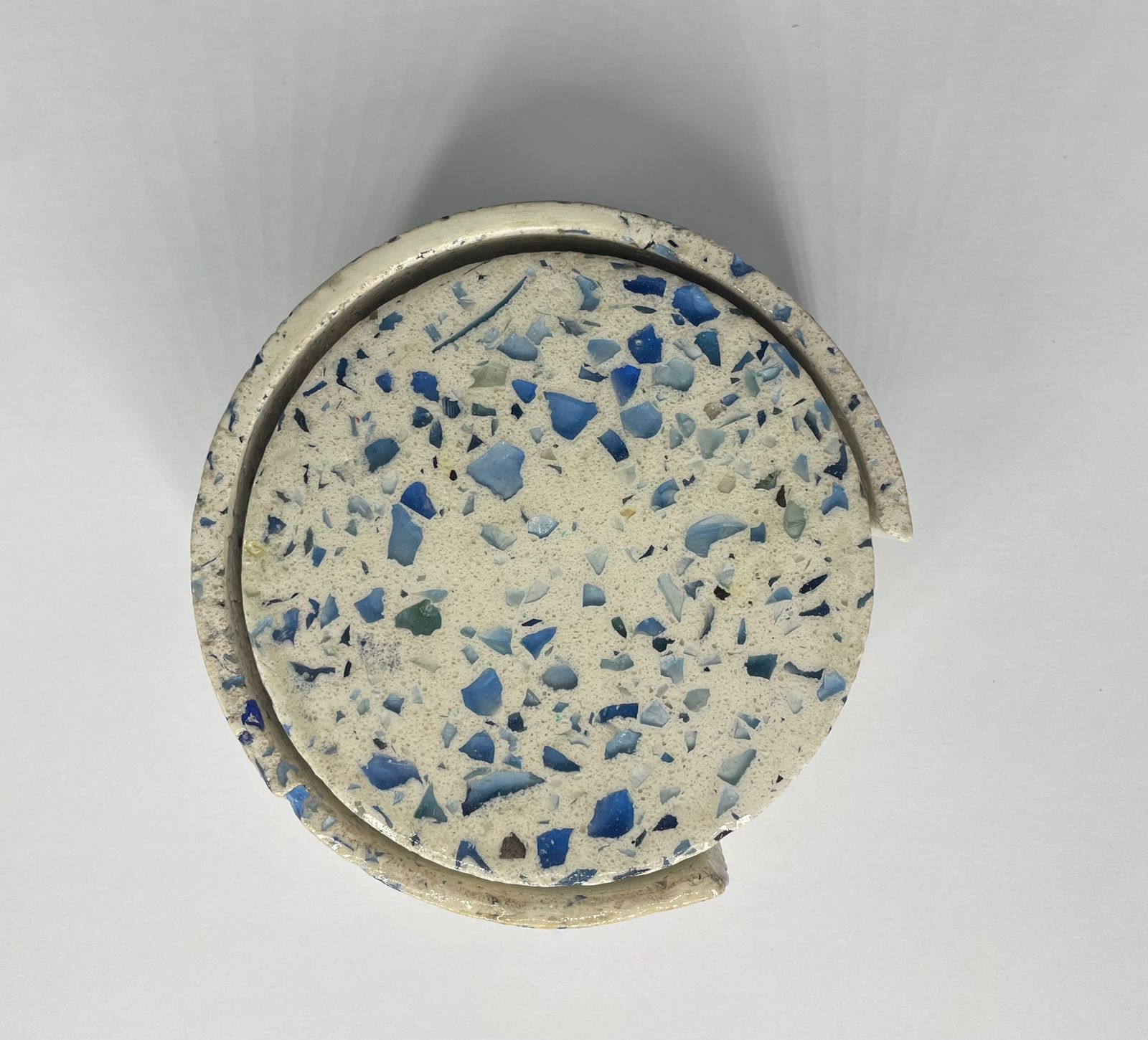 white with blue terrazzo